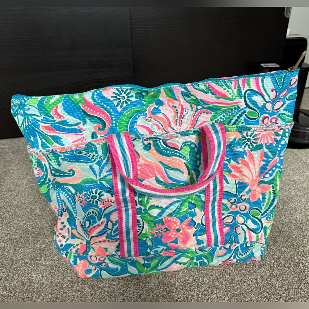 Lilly Pulitzer Pink and Blue Floral canvas tote